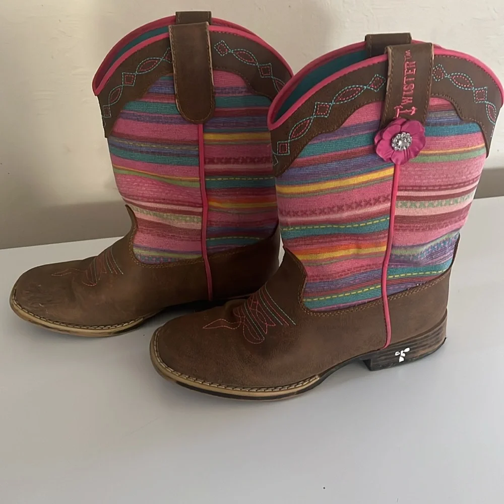 Twister Kids Boots with Brown and Pink Stripes